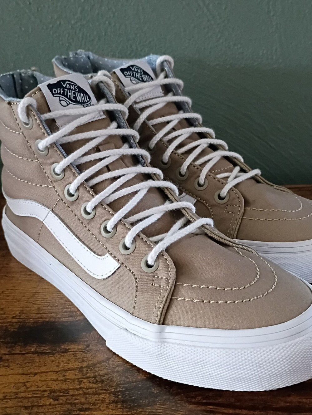 Vans Sk8-Hi Slim Zip High Top Sneakers Womens 7/Mens 5.5 Tan Taupe Skate Shoes